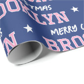 Vrolijk Kerstfeest Grootschalige Custom Name Navy  Cadeaupapier (Rol Hoek)