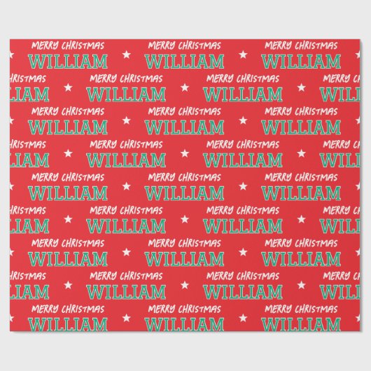 Vrolijk Kerstfeest Grootschalige Custom Name Red G Cadeaupapier (Vlak)