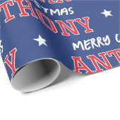 Vrolijk Kerstfeest Grootschalige Custom Name Red N Cadeaupapier (Rol Hoek)