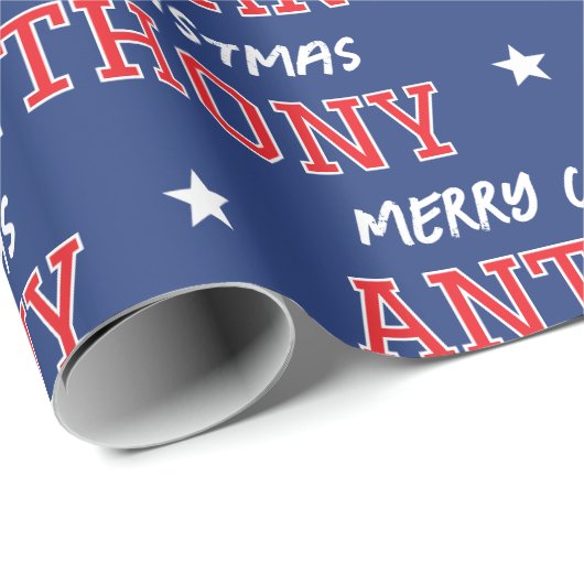 Vrolijk Kerstfeest Grootschalige Custom Name Red N Cadeaupapier (Rol Hoek)