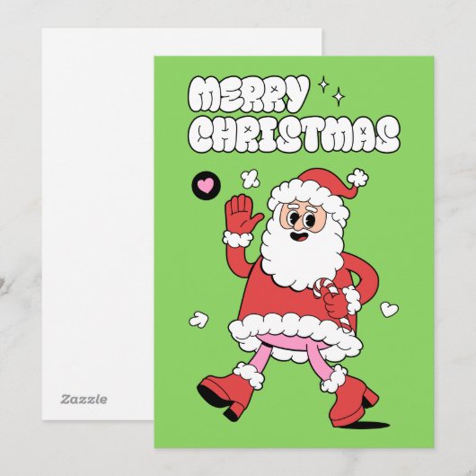 Vrolijk kerstfeest - Groovy Santa Strut Feestdagenkaart (Voorkant / Achterkant)