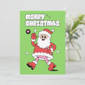 Vrolijk kerstfeest - Groovy Santa Strut Feestdagenkaart (Staand voorkant)