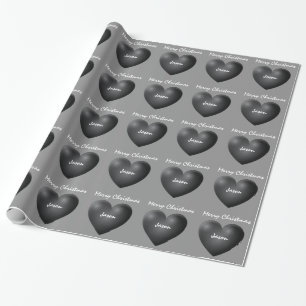 Vrolijk kerstfeest Grote 3D Heart Aangepaste Naam Cadeaupapier