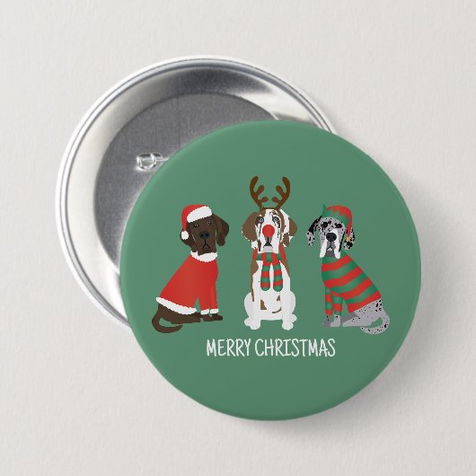Vrolijk Kerstfeest Grote Deen Honden Ronde Button 7,6 Cm (Voorkant /achterkant)