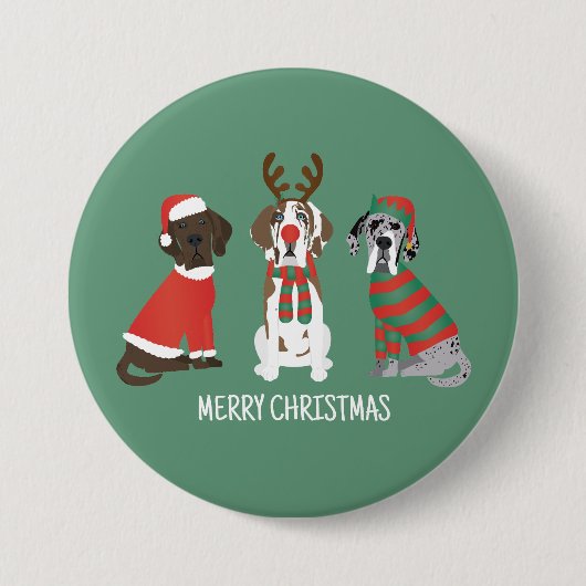 Vrolijk Kerstfeest Grote Deen Honden Ronde Button 7,6 Cm (Voorkant)