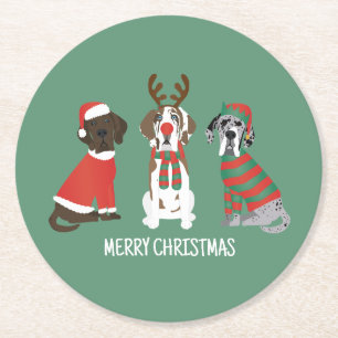 Vrolijk Kerstfeest Grote Deen Honden Ronde Kartonnen Onderzetter