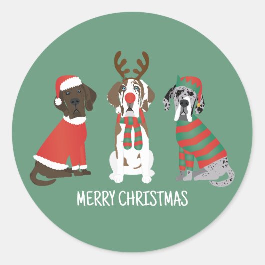 Vrolijk Kerstfeest Grote Deen Honden Ronde Sticker (Voorkant)