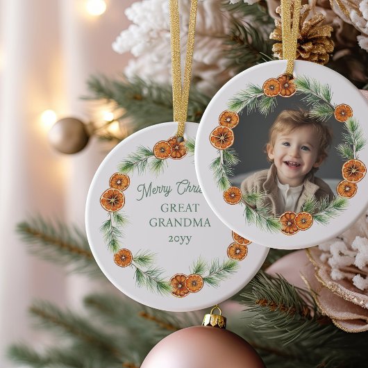 Vrolijk Kerstfeest Grote Oma Citrus Krans Foto Keramisch Ornament