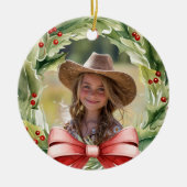 Vrolijk Kerstfeest Grote Oma Holly Krans Foto Keramisch Ornament (Voorkant)