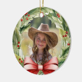 Vrolijk Kerstfeest Grote Oma Holly Krans Foto Keramisch Ornament (Links)