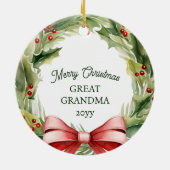 Vrolijk Kerstfeest Grote Oma Holly Krans Foto Keramisch Ornament (Achterkant)