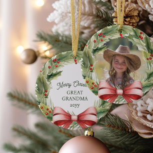Vrolijk Kerstfeest Grote Oma Holly Krans Foto Keramisch Ornament