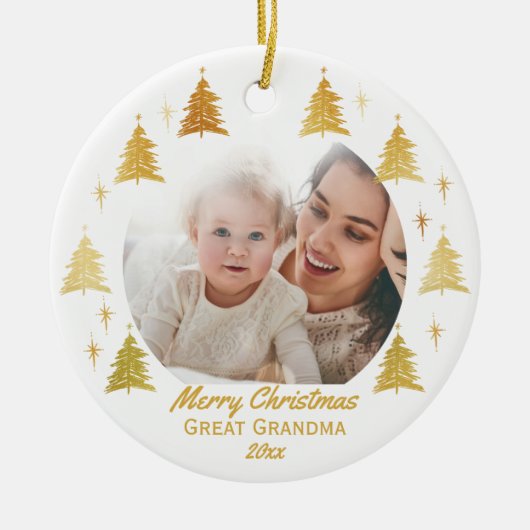 Vrolijk kerstfeest Grote Oma - White Gold Photo Keramisch Ornament (Voorkant)