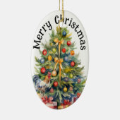 Vrolijk Kerstfeest Haan w / Kerstboom Keramisch Ornament (Rechts)