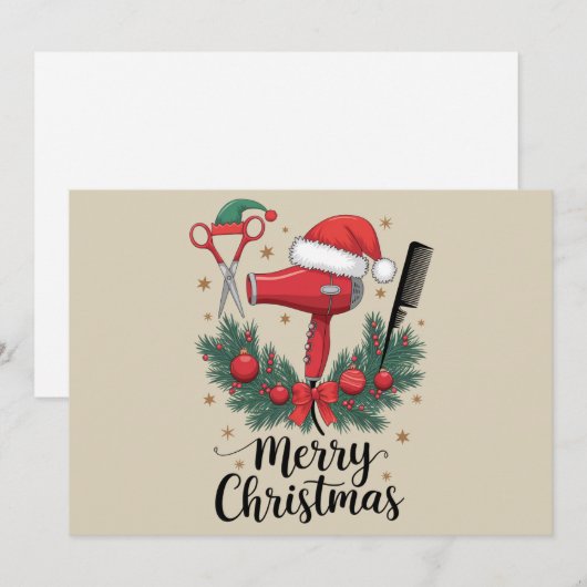 Vrolijk Kerstfeest Haarstylist Kapsalon Xmas Hair Feestdagenkaart (Voorkant / Achterkant)
