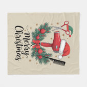 Vrolijk Kerstfeest Haarstylist Kapsalon Xmas Hair Fleece Deken (Voorkant (Horizontaal))