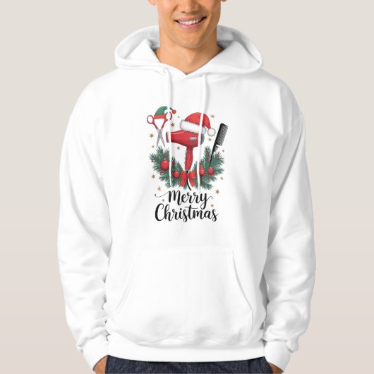 Vrolijk Kerstfeest Haarstylist Kapsalon Xmas Hair Hoodie (Voorkant)