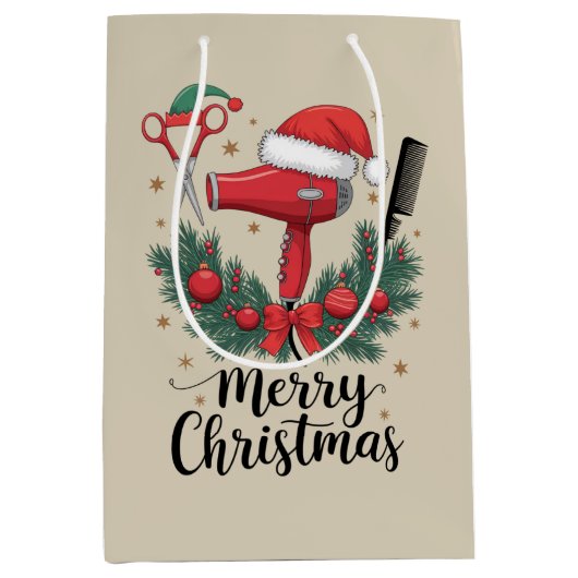 Vrolijk Kerstfeest Haarstylist Kapsalon Xmas Hair Medium Cadeauzakje (Voorkant)
