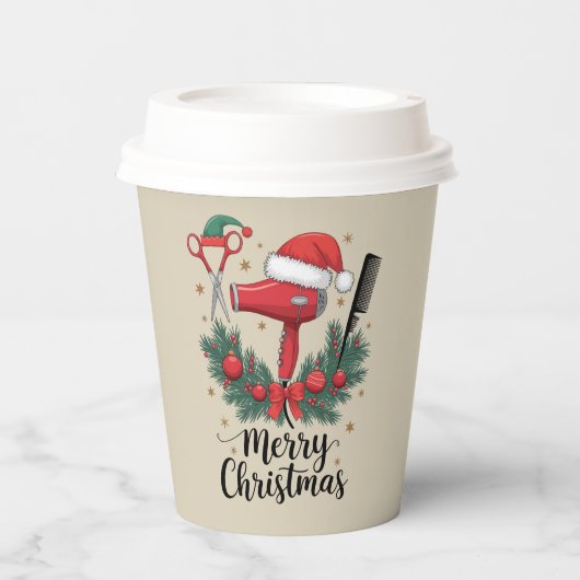 Vrolijk Kerstfeest Haarstylist Kapsalon Xmas Hair Papieren Bekers (Voorkant)