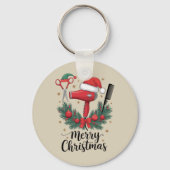 Vrolijk Kerstfeest Haarstylist Kapsalon Xmas Hair Sleutelhanger (Voorkant)
