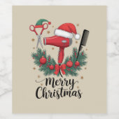 Vrolijk Kerstfeest Haarstylist Kapsalon Xmas Hair Wijn Etiket (Enkel label)