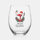 Vrolijk Kerstfeest Haarstylist Kapsalon Xmas Hair Wijnglas Zonder Voet (Achterkant)