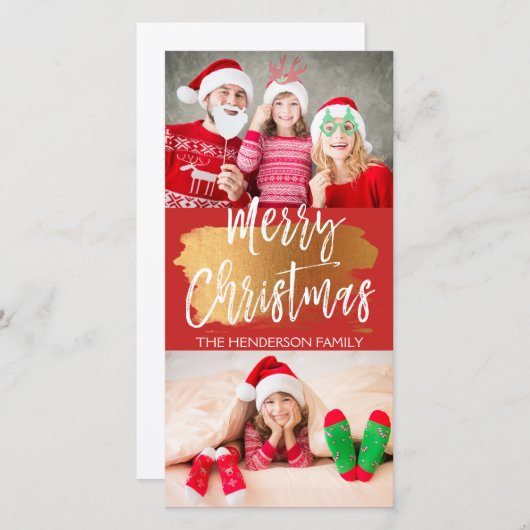 Vrolijk Kerstfeest Hand Geletterd Script 2 Fotokaa Feestdagenkaart (Voorkant / Achterkant)