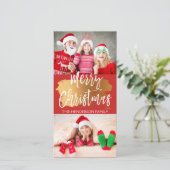 Vrolijk Kerstfeest Hand Geletterd Script 2 Fotokaa Feestdagenkaart (Staand voorkant)