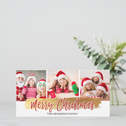 Vrolijk Kerstfeest Hand Geletterd Script 3 Fotokaa Feestdagenkaart (Staand voorkant)