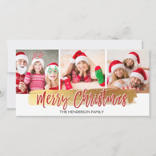 Vrolijk Kerstfeest Hand Geletterd Script 3 Fotokaa Feestdagenkaart (Voorkant)