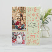 Vrolijk Kerstfeest Hand getekend Iconen Rood Groen Feestdagenkaart (Staand voorkant)