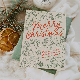 Vrolijk Kerstfeest Hand getrokken Kerst Kaarten