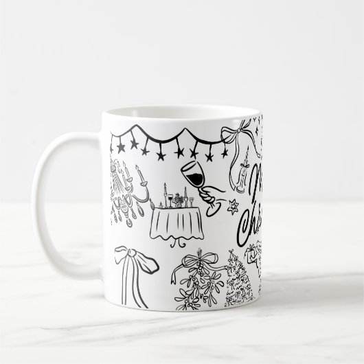 Vrolijk Kerstfeest Hand Tekenen Koffiemok (Links)