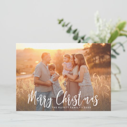 Vrolijk kerstfeest Handbeletterd Script Vakantie F Feestdagenkaart (Staand voorkant)