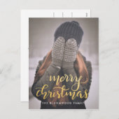 Vrolijk Kerstfeest Handgeschreven Faux Gold Script Feestdagenkaart (Voorkant / Achterkant)