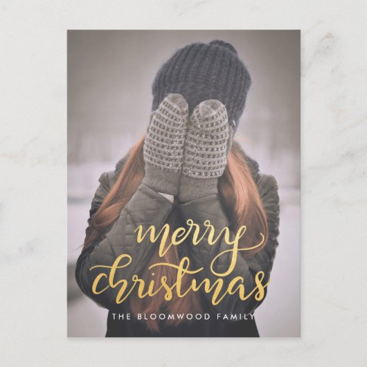 Vrolijk Kerstfeest Handgeschreven Faux Gold Script Feestdagenkaart (Voorkant)