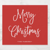vrolijk kerstfeest | Handgeschreven script op rood Bier Etiket (Enkel label)