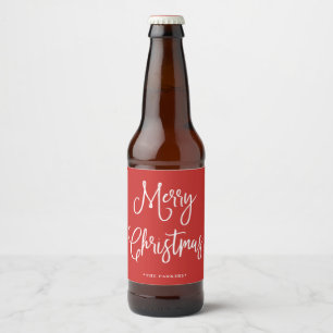 vrolijk kerstfeest Handgeschreven script op rood Bier Etiket