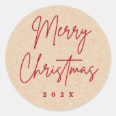 Vrolijk Kerstfeest handgeschreven script rode Kraf Ronde Sticker (Voorkant)