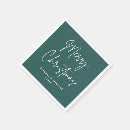 Vrolijk kerstfeest handgeschreven scriptnaam denne servet (Hoek)