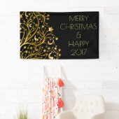 Vrolijk kerstfeest Happy 2017 Boom Stars Black Gol Spandoek (Insitu)