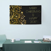 Vrolijk kerstfeest Happy 2017 Boom Stars Black Gol Spandoek (Beurs)