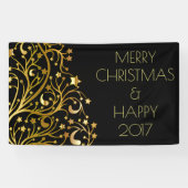 Vrolijk kerstfeest Happy 2017 Boom Stars Black Gol Spandoek (Horizontaal)
