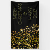 Vrolijk kerstfeest Happy 2017 Boom Stars Black Gol Spandoek (Verticaal)
