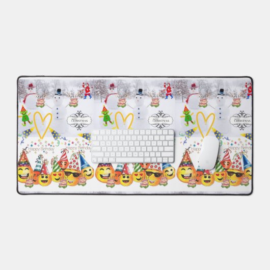 Vrolijk kerstfeest Happy Birthday Desk Mat (Keyboard & Muis)