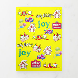 Vrolijk Kerstfeest Happy Birthday Drievoudige Kaar Drieluik Kaart