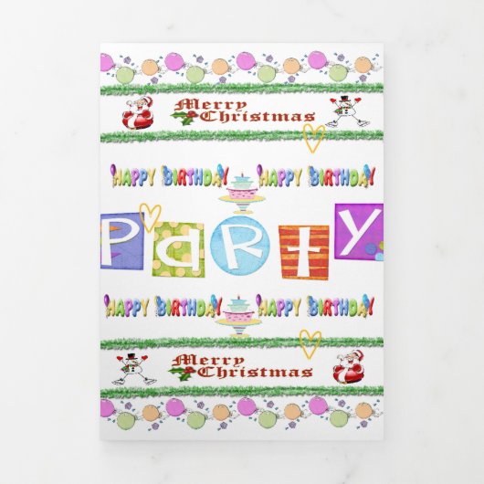 Vrolijk Kerstfeest Happy Birthday Drievoudige Kaar Drieluik Kaart (Cover)