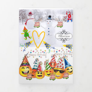 Vrolijk Kerstfeest Happy Birthday Drievoudige Kaar Drieluik Kaart