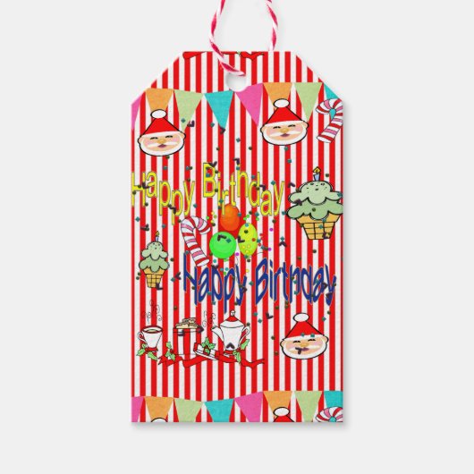 Vrolijk Kerstfeest Happy Birthday Gift Labels Cadeaulabel (Voorkant)