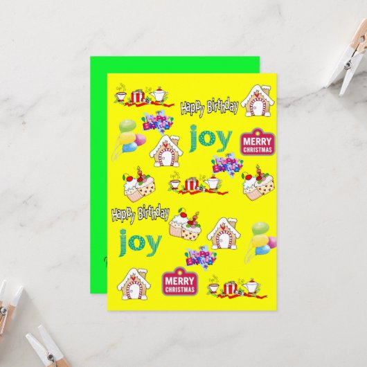 Vrolijk kerstfeest Happy Birthday Invitation Kaart (Voorkant / Achterkant in situ)